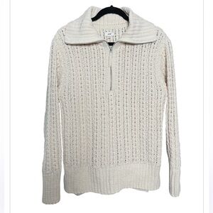 Aerie Cable Car Quarter Zip Cream Sweater